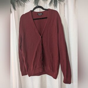 Burgundy/Red Button Up Cardigan Sweater  Cotton Blend Size Large